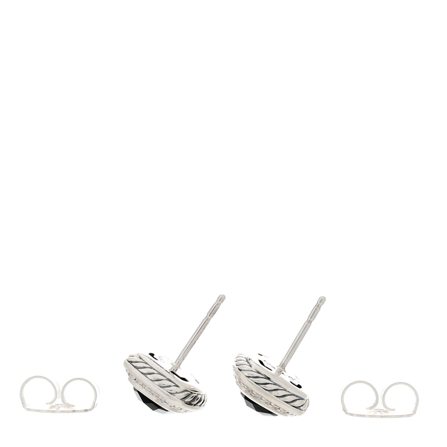 David Yurman Sterling Silver Diamond Black Onyx 7mm Albion Earrings 3 of 4