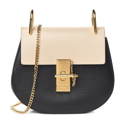 Chloe Grained Calfskin Lambskin Mini Bi-Color Drew Shoulder Bag Black Powder Beige 1 of 10