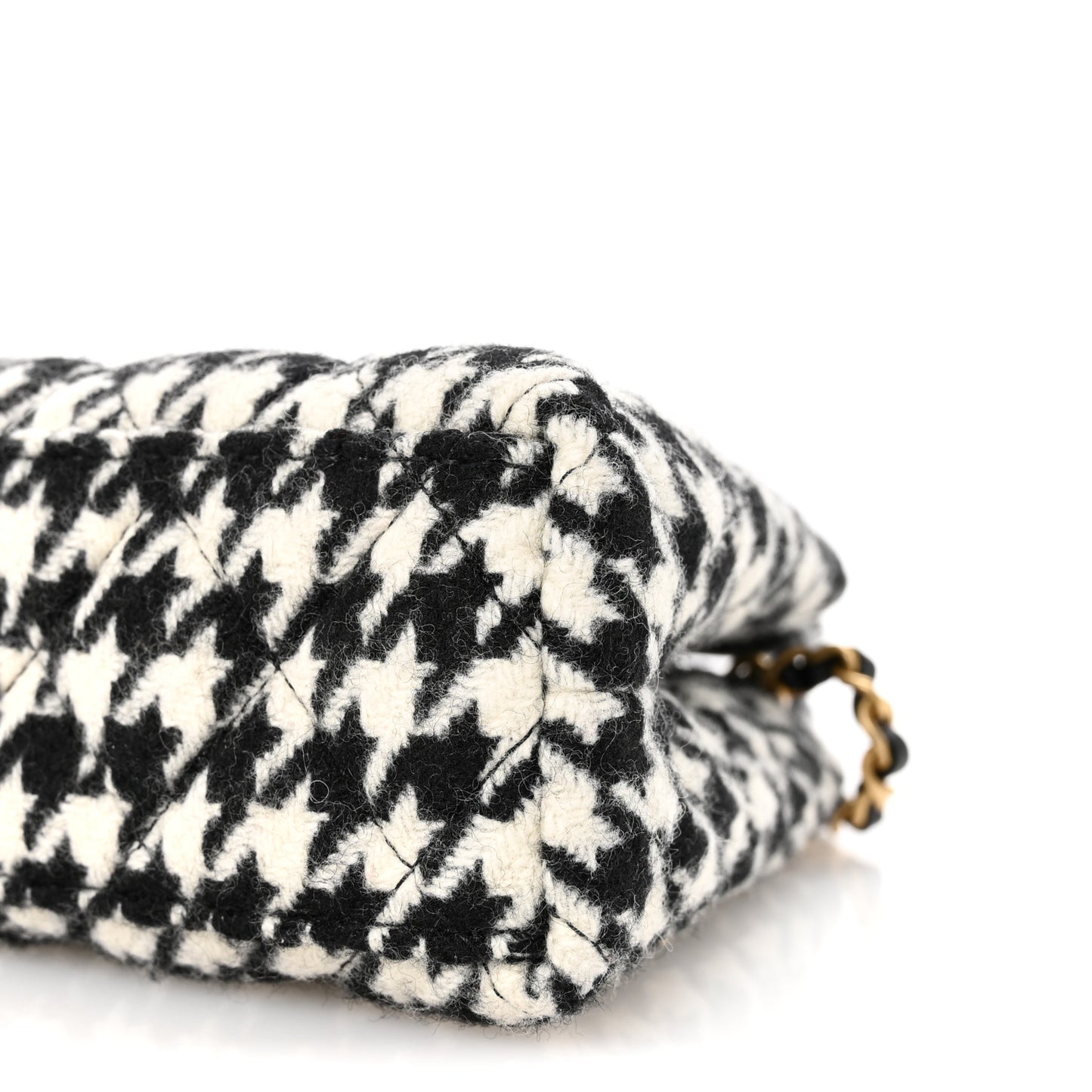 Tweed Houndstooth Quilted Nano Kelly Shopper Black White