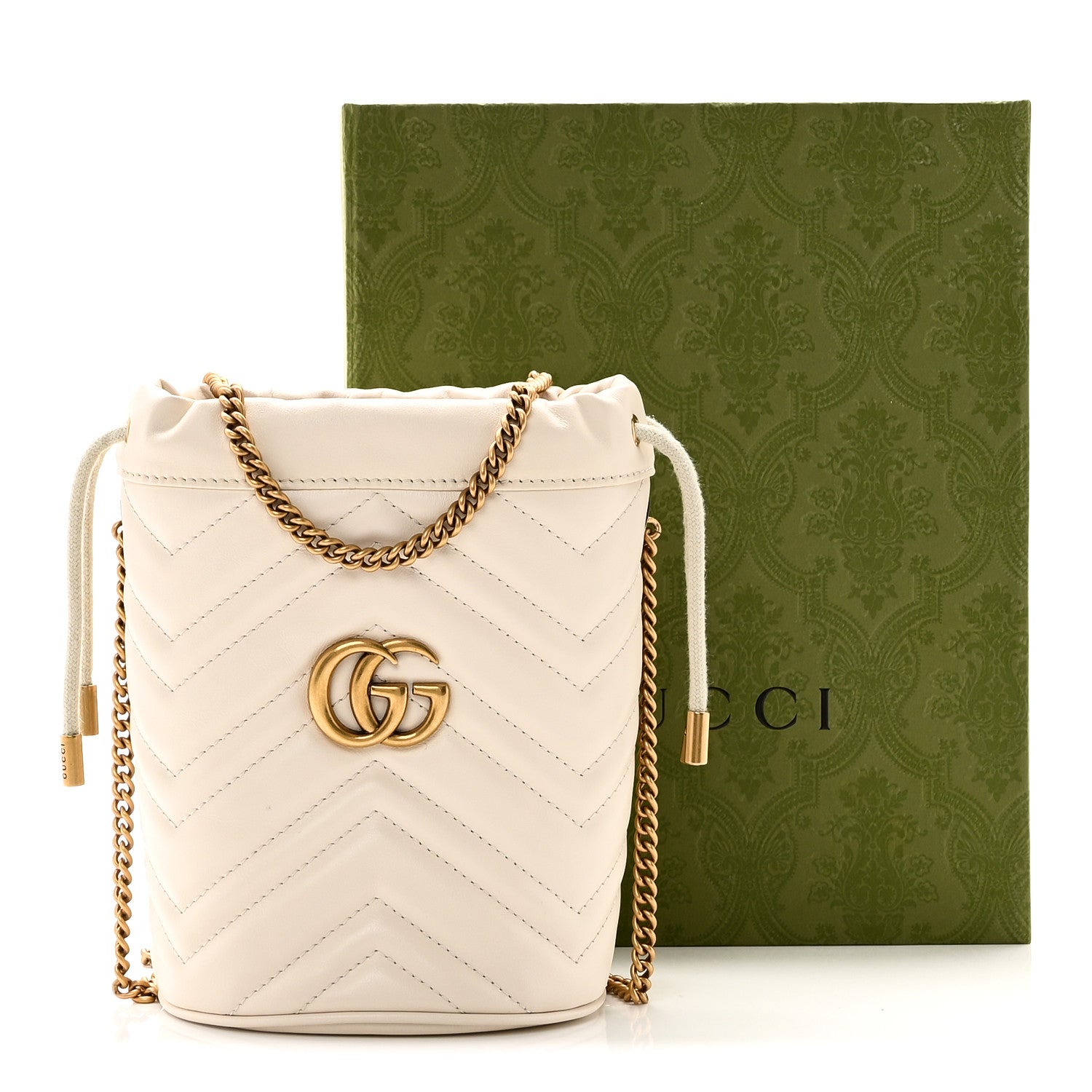Gucci Calfskin Matelasse Mini GG Marmont 2.0 Bucket Bag White 11 of 11