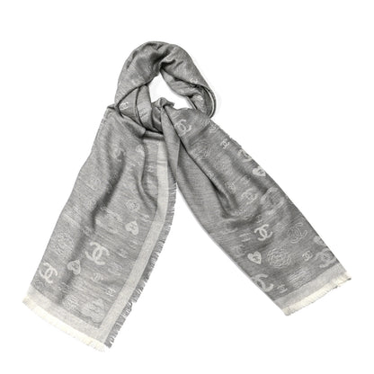 Chanel Cashmere Silk CC Heart Scarf Grey 1 of 3