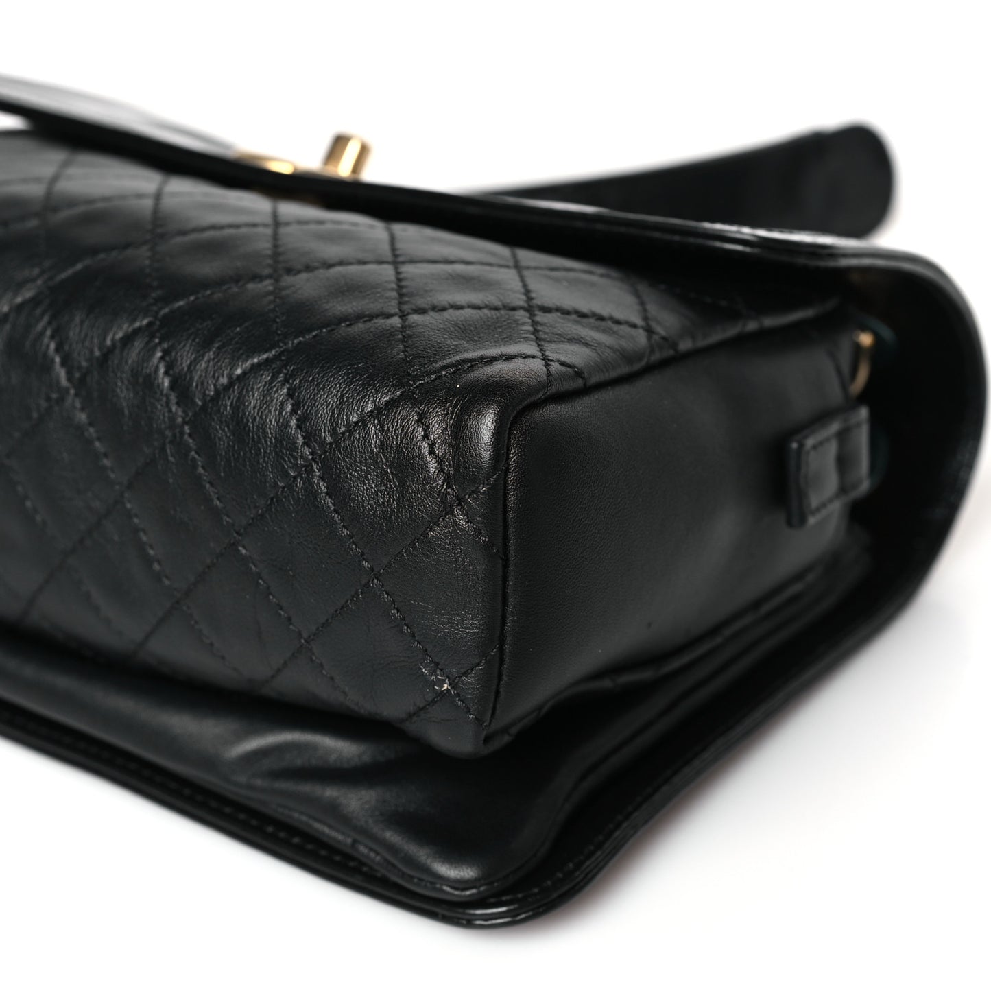 Glazed Calfskin Quilted Flap Bag Black