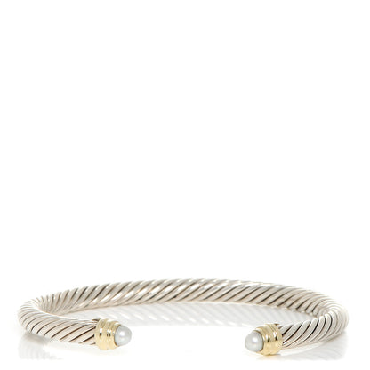 David Yurman Sterling Silver 14K Yellow Gold Pearl 5mm Cable Classics Petite Color Bracelet 1 of 5