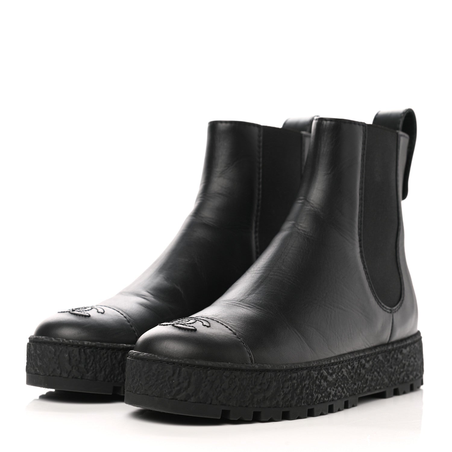 Chanel Calfskin Cap Toe CC Ankle Boots 37.5 Black 3 of 9