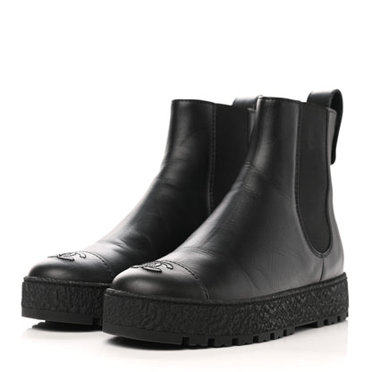 Chanel Calfskin Cap Toe CC Ankle Boots 37.5 Black 3 of 9