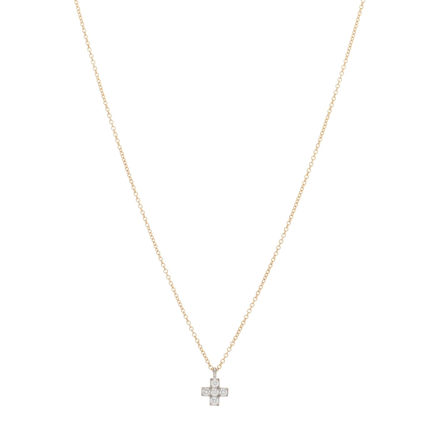 18K Yellow Gold Platinum Diamond Cruciform Cross Pendant Necklace