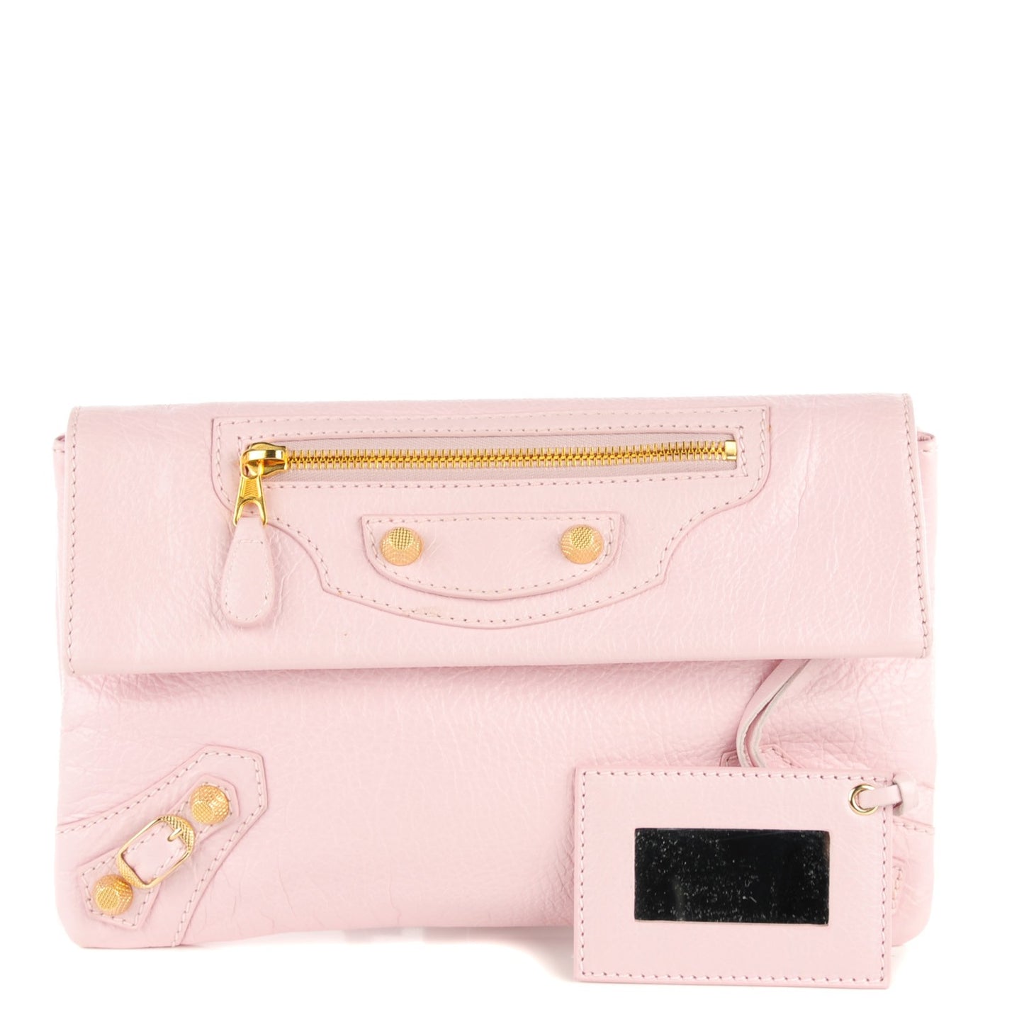 Agneau Giant 12 Gold Hardware Envelope Clutch Rose Poudre