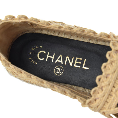 Chanel Woven Fabric Grosgrain CC Espadrilles 35 Beige Black 6 of 10