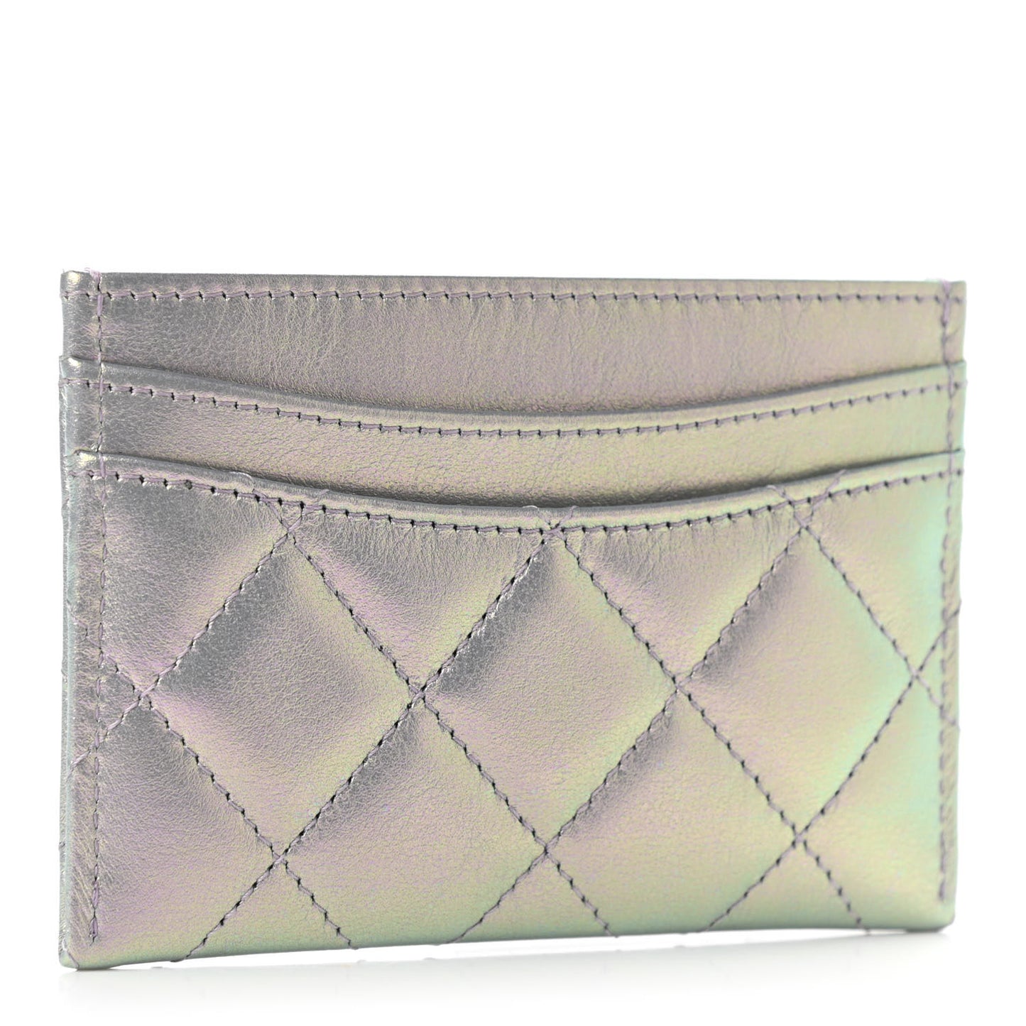 Iridescent Calfskin Quilted Card Holder Light Purple