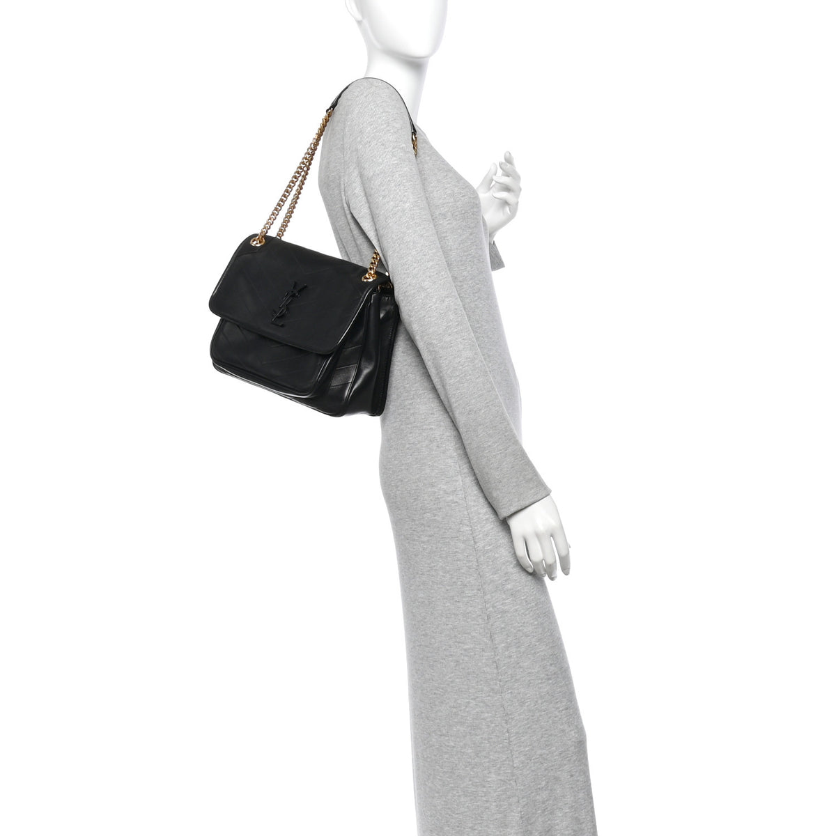 Saint Laurent Lambskin Matelasse Monogram Medium Niki Chain Satchel Black 2 of 10