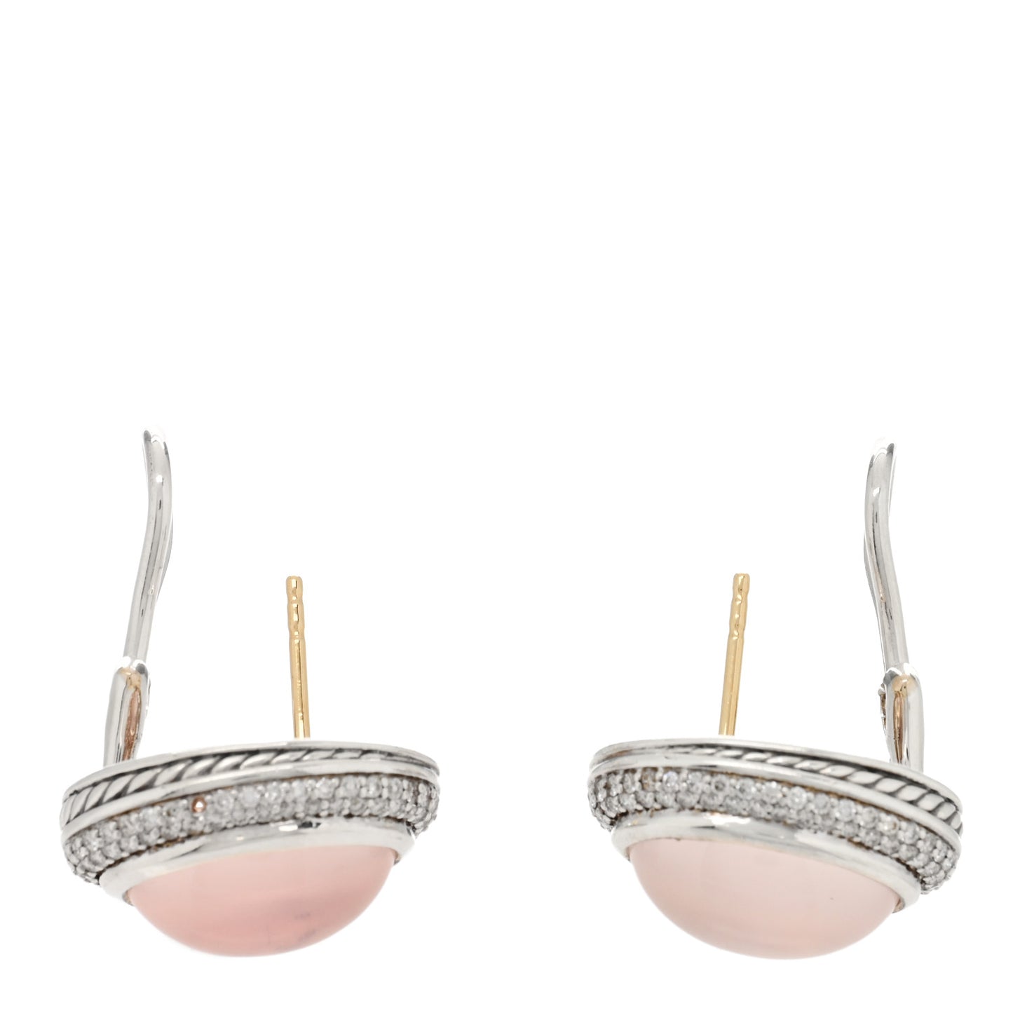 Sterling Silver Diamond Rose Quartz 14mm Oval Earrings