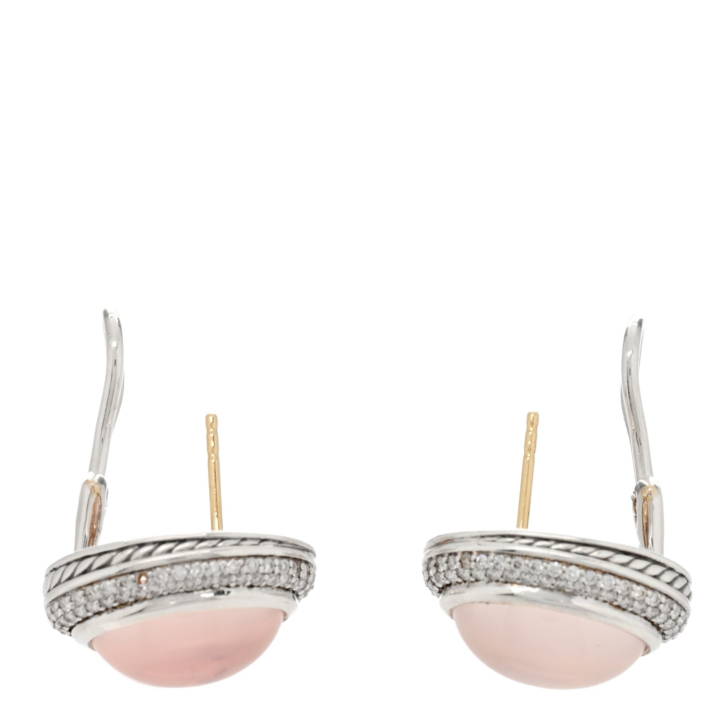 David Yurman Sterling Silver Diamond Rose Quartz 14mm Oval Earrings 3 of 5