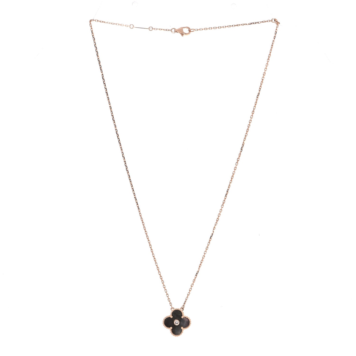 Van Cleef & Arpels 18K Rose Gold Diamond Grey Mother of Pearl Vintage Alhambra Pendant Necklace 3 of 6