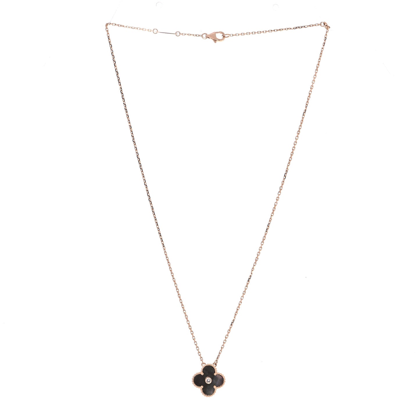 18K Rose Gold Diamond Grey Mother of Pearl Vintage Alhambra Pendant Necklace