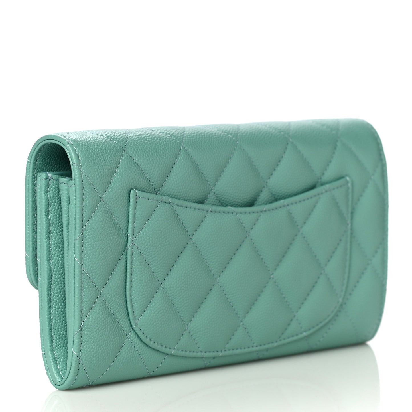 Caviar Quilted Large Gusset Flap Wallet Green