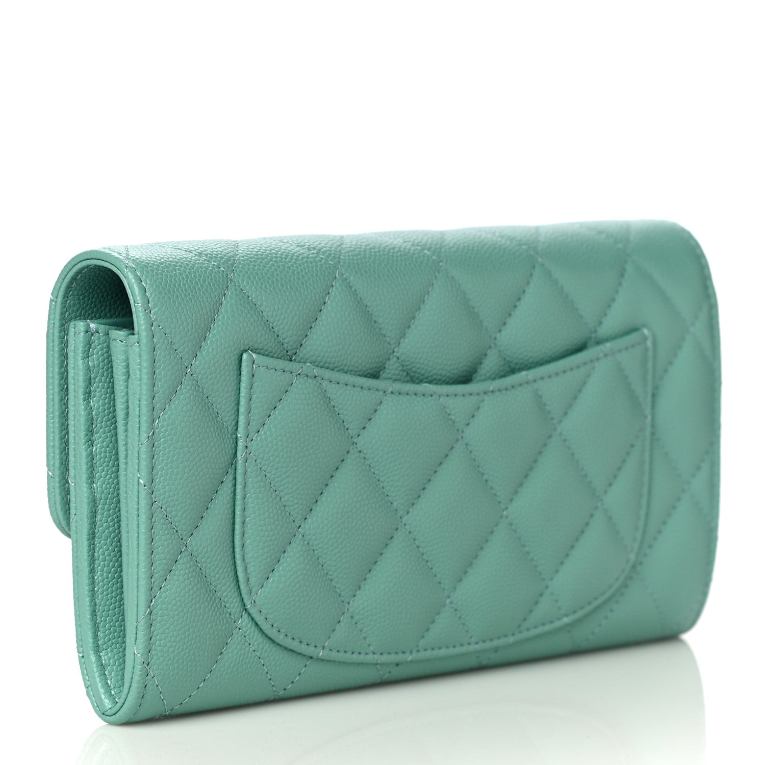 Chanel Caviar Quilted Large Gusset Flap Wallet Green 3 of 11
