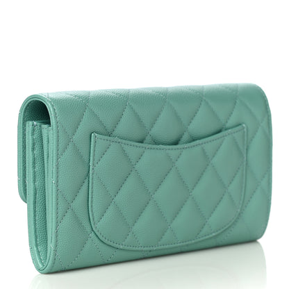 Chanel Caviar Quilted Large Gusset Flap Wallet Green 3 of 11