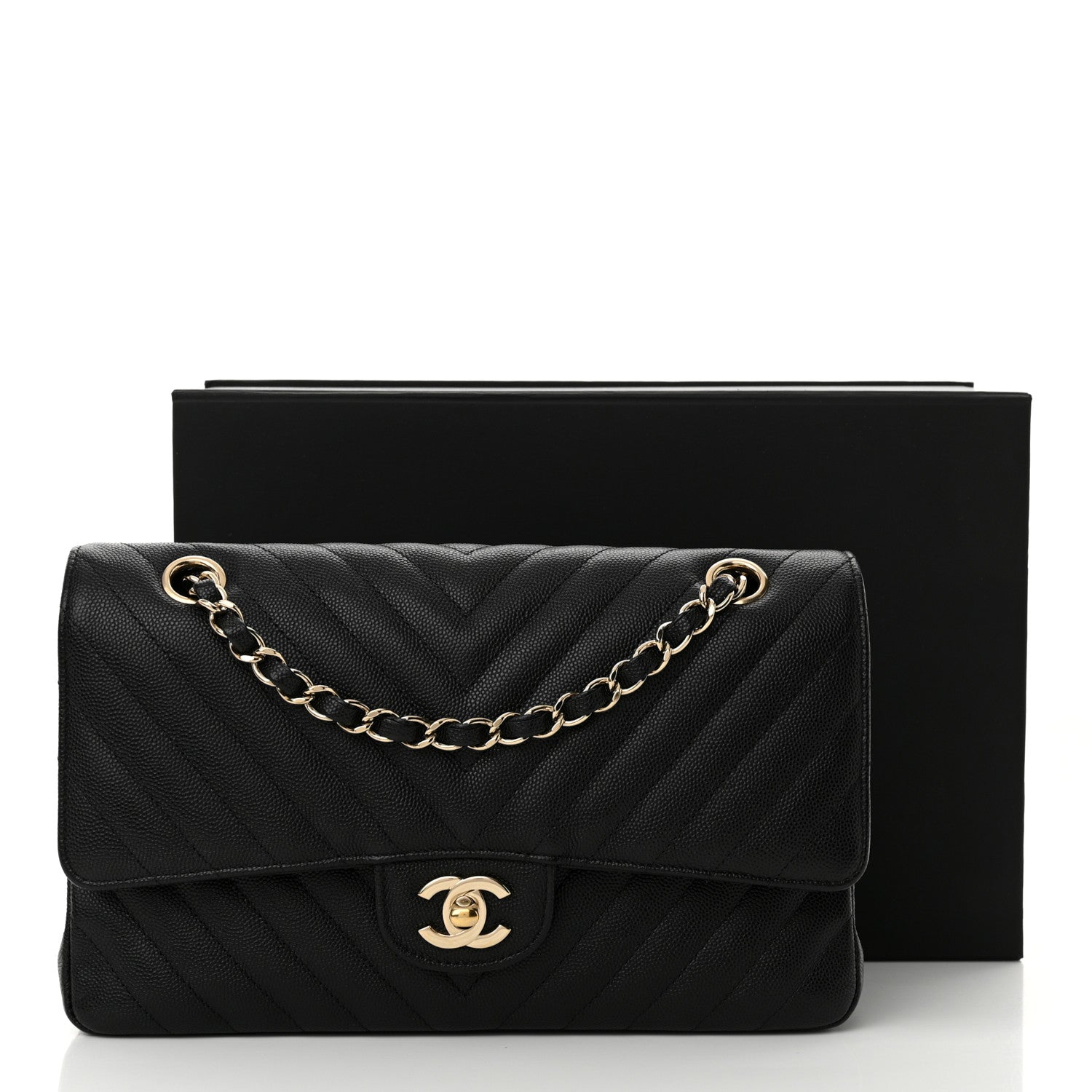 Chanel Caviar Chevron Quilted Medium Double Flap Black 11 of 11