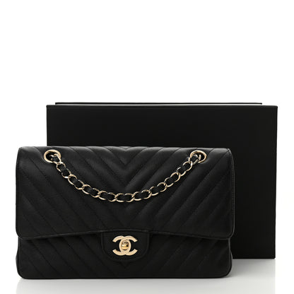 Chanel Caviar Chevron Quilted Medium Double Flap Black 11 of 11