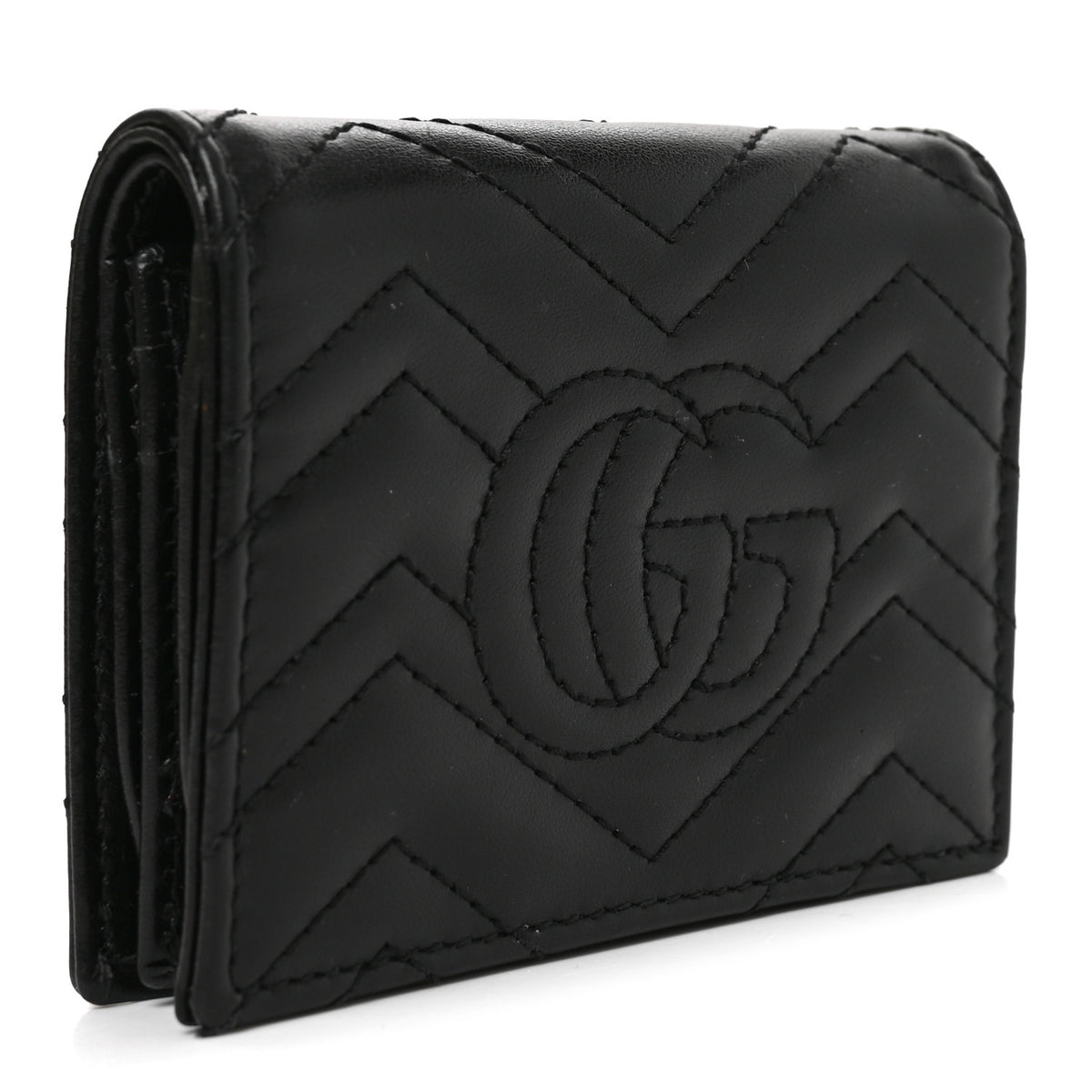 Calfskin Matelasse GG Marmont Card Case Wallet Black
