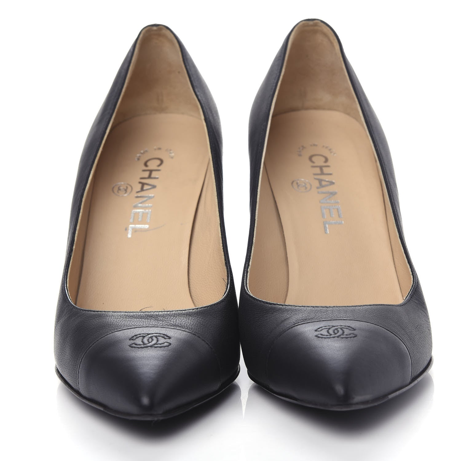 Chanel Lambskin Patent Cap Toe Wedges 37.5 Black 5 of 10