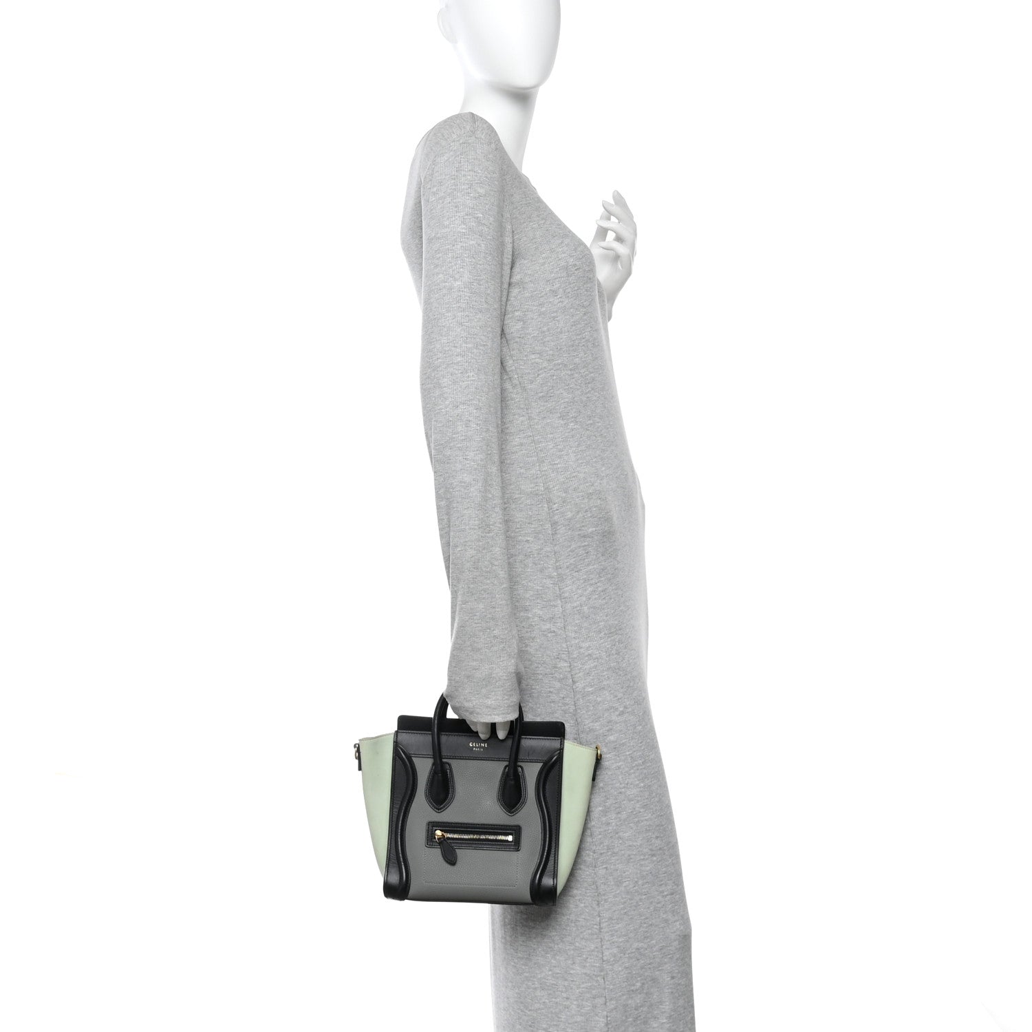 Celine Baby Grained Calfskin Nano Tri-Color Luggage Zinc Almond 2 of 12