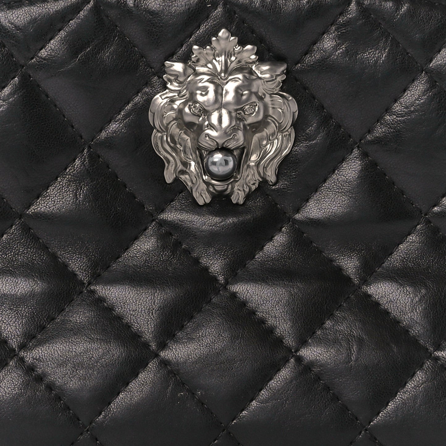 Lambskin Quilted Leo Lion Clutch Black