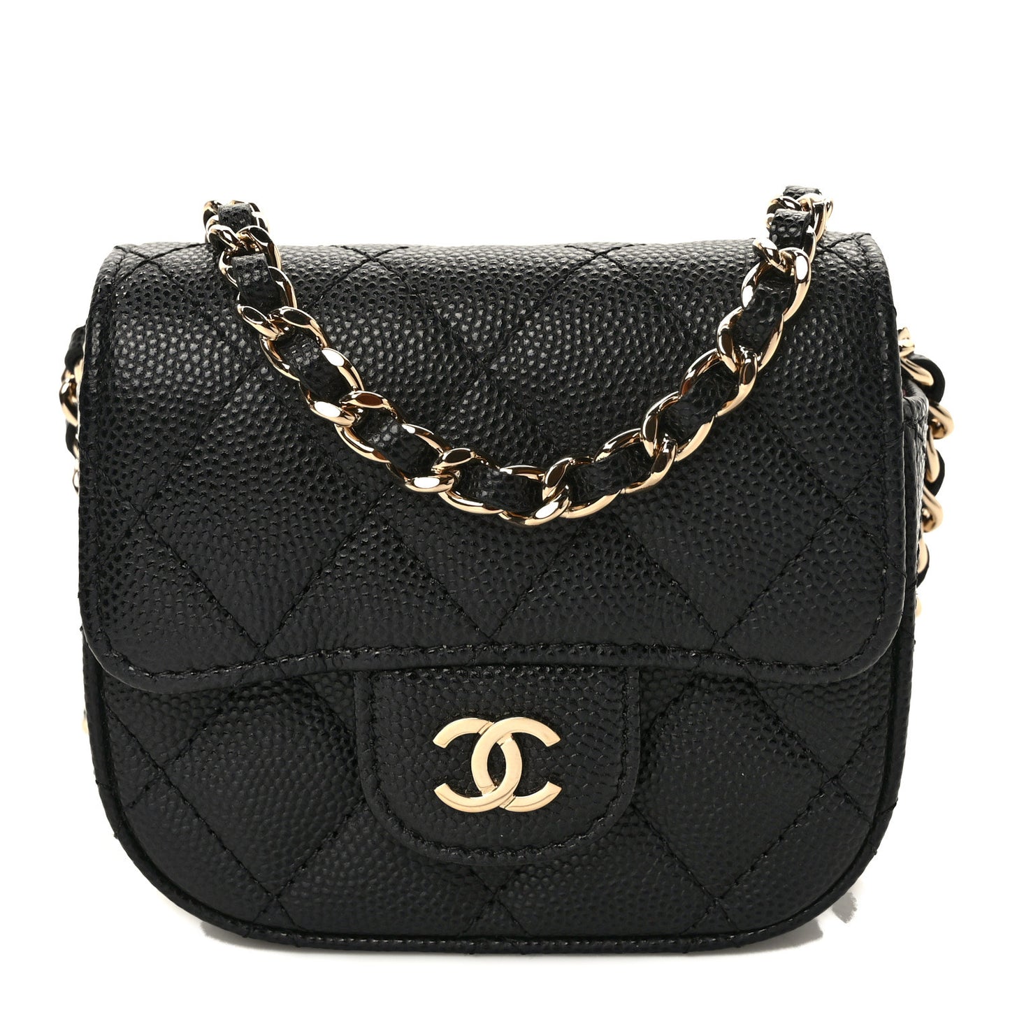 Caviar Quilted Mini Clutch With Chain Black