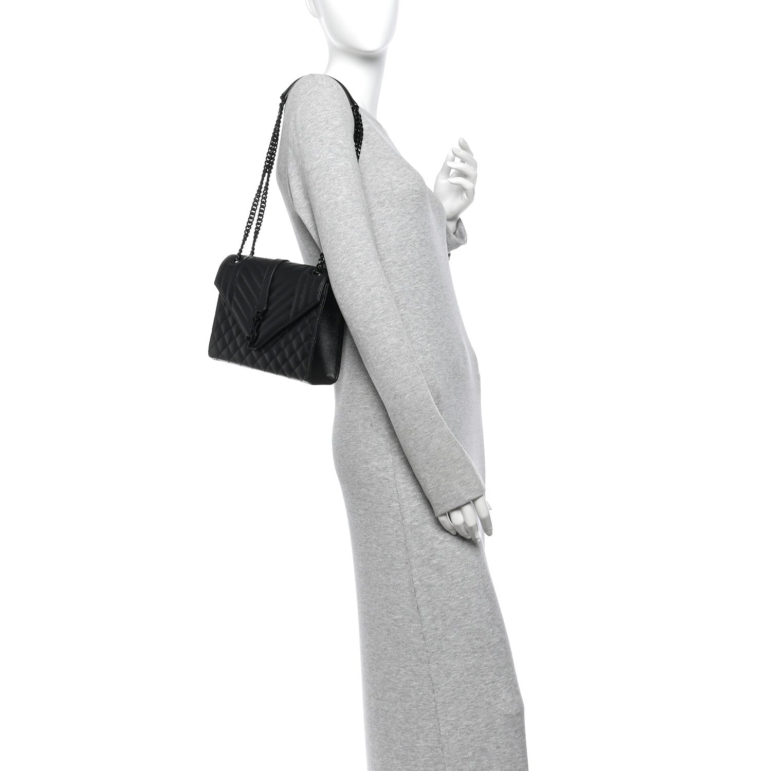Saint Laurent Grain De Poudre Textured Mixed Matelasse Triquilt Medium Monogram Monochrome Satchel Black 3 of 10