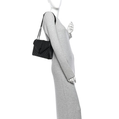 Saint Laurent Grain De Poudre Textured Mixed Matelasse Triquilt Medium Monogram Monochrome Satchel Black 3 of 10
