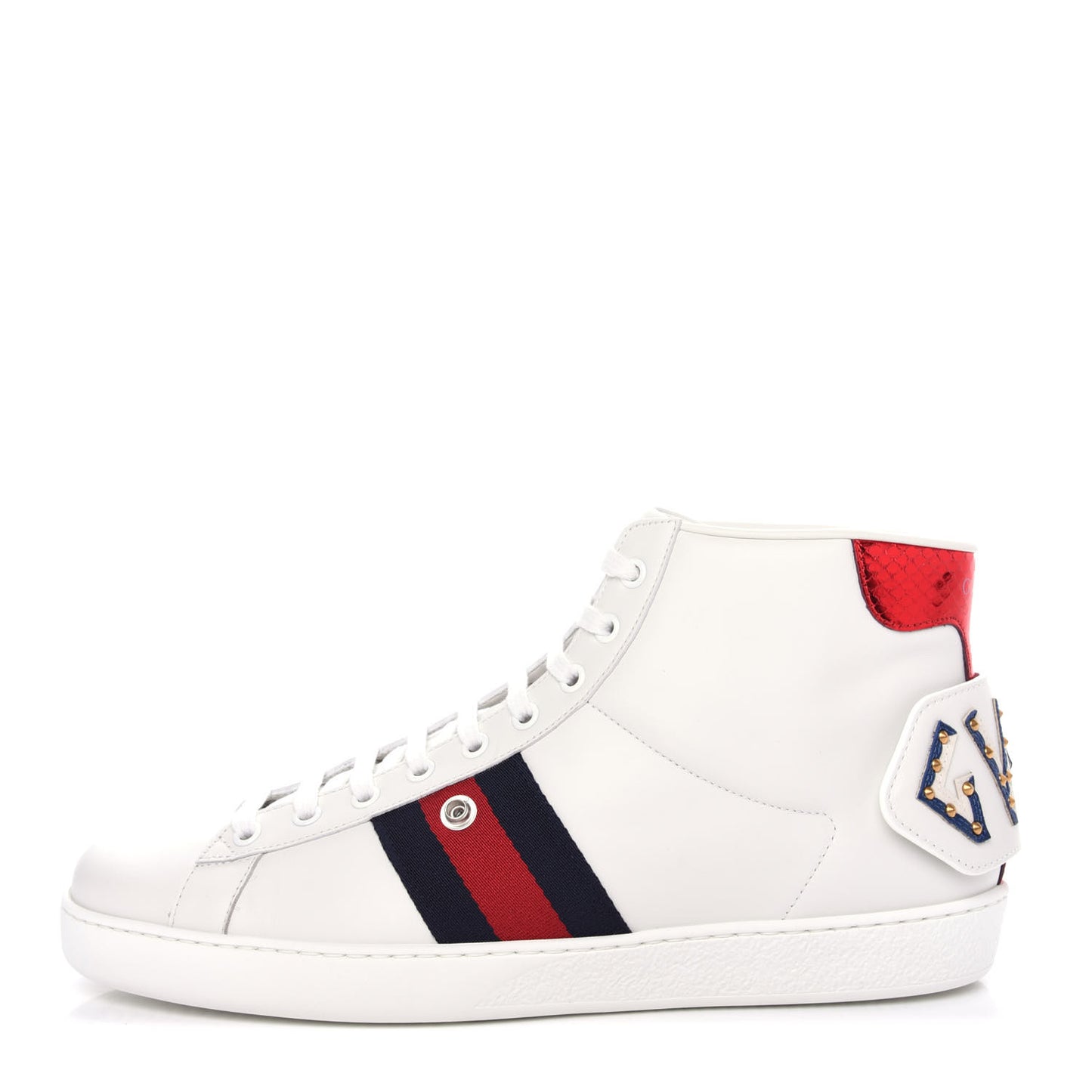 Calfskin Ayers Embroidered Web Mens Ace Removable Patches High Top Sneakers 9.5 White