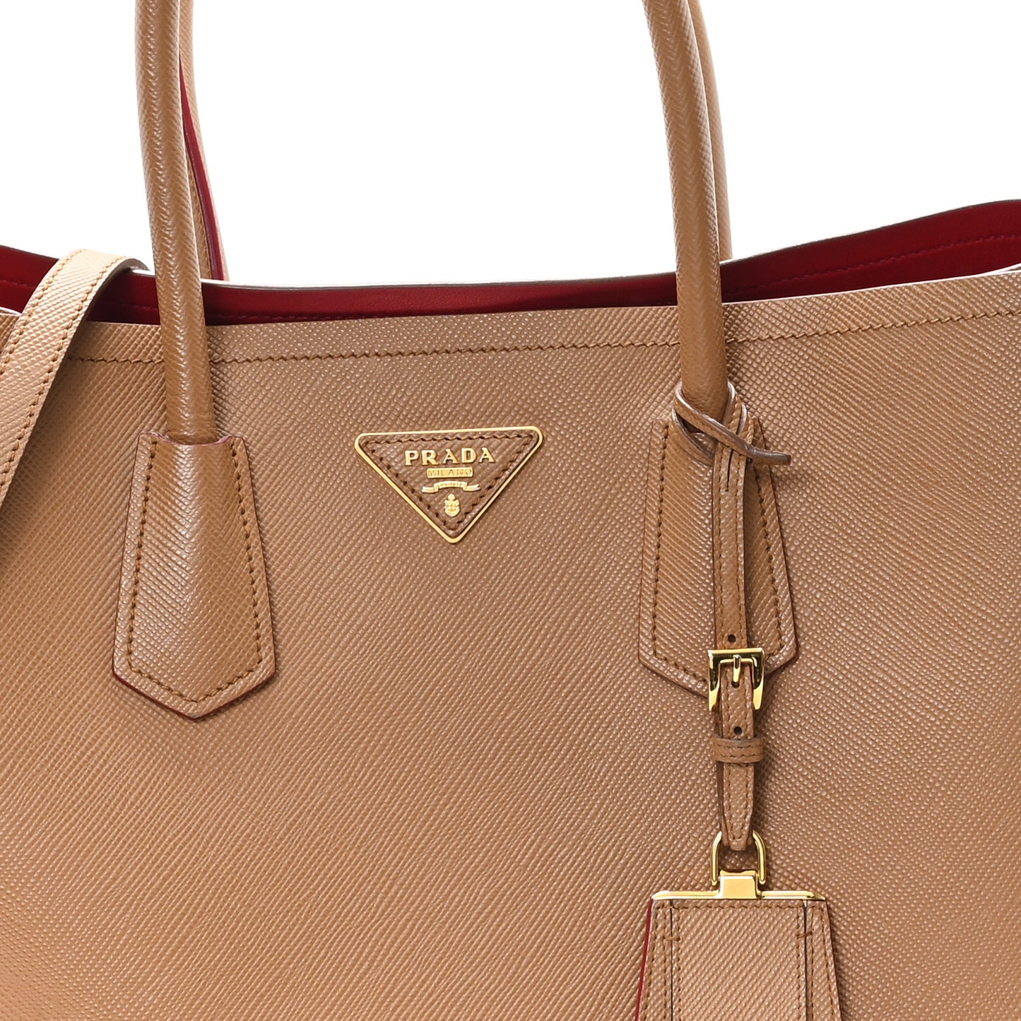 Saffiano Cuir Large Double Bag Caramel Fuoco