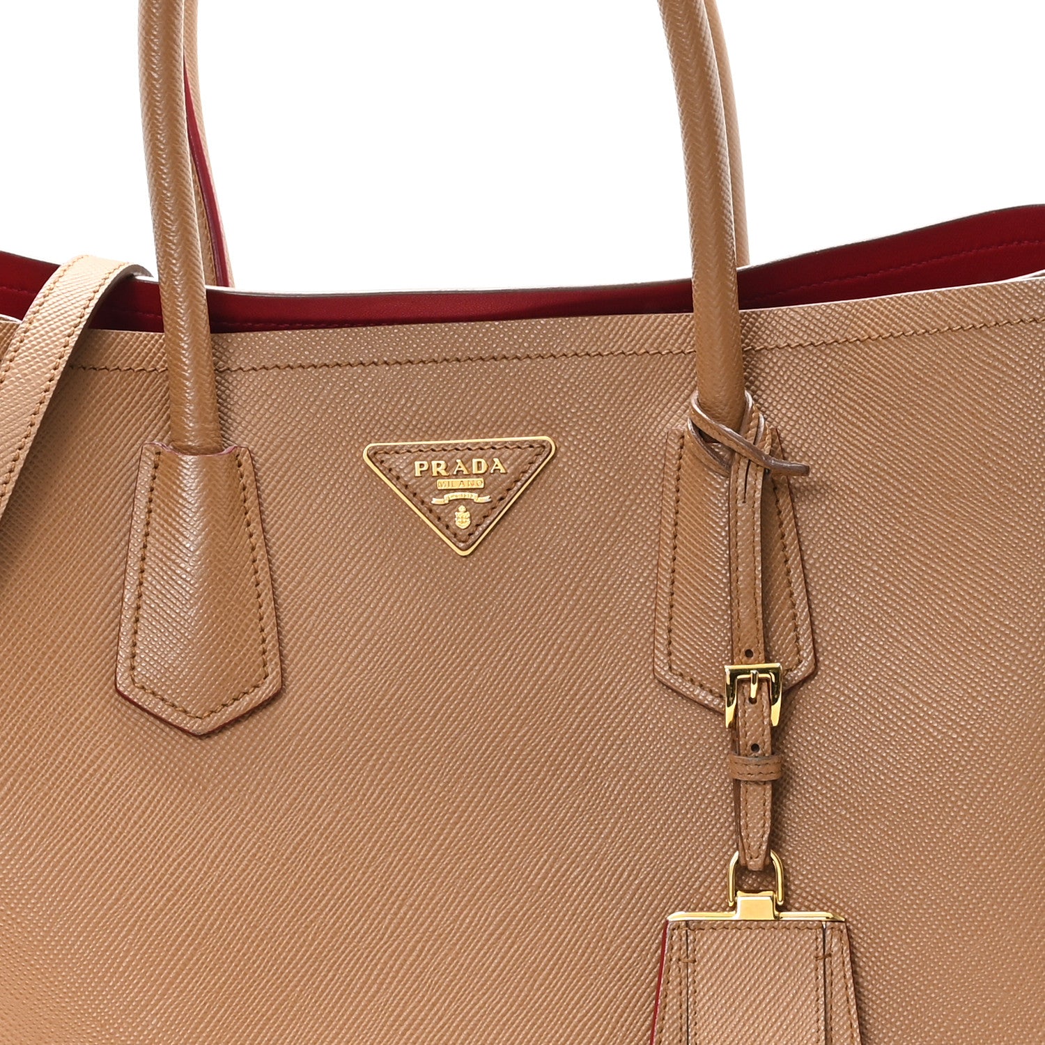 Prada Saffiano Cuir Large Double Bag Caramel Fuoco 7 of 11