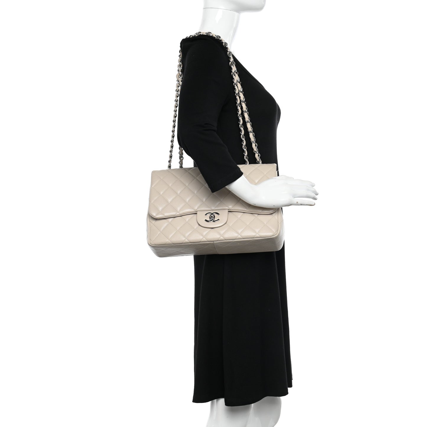 Caviar Jumbo Single Flap Light Beige