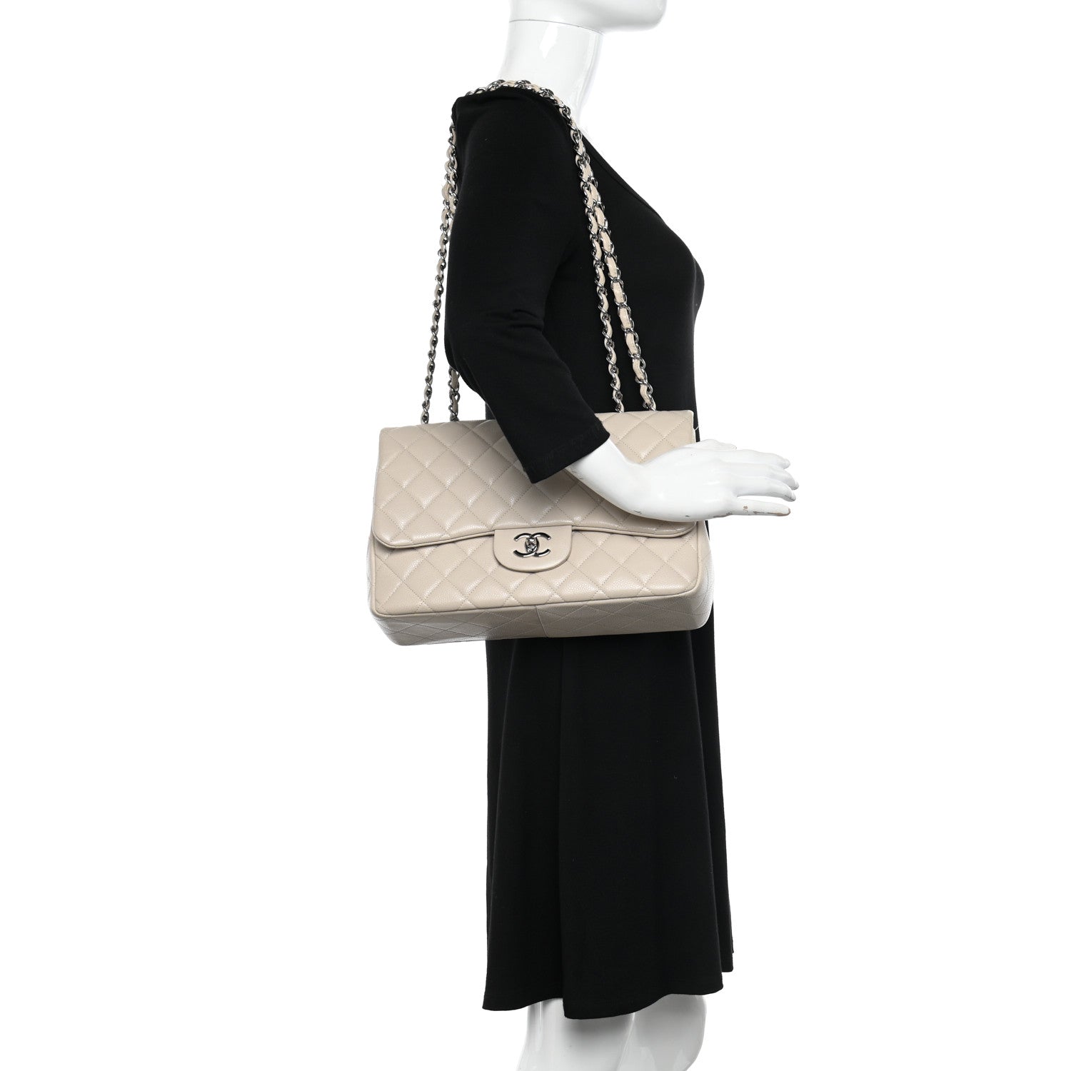 Chanel Caviar Jumbo Single Flap Light Beige 2 of 13
