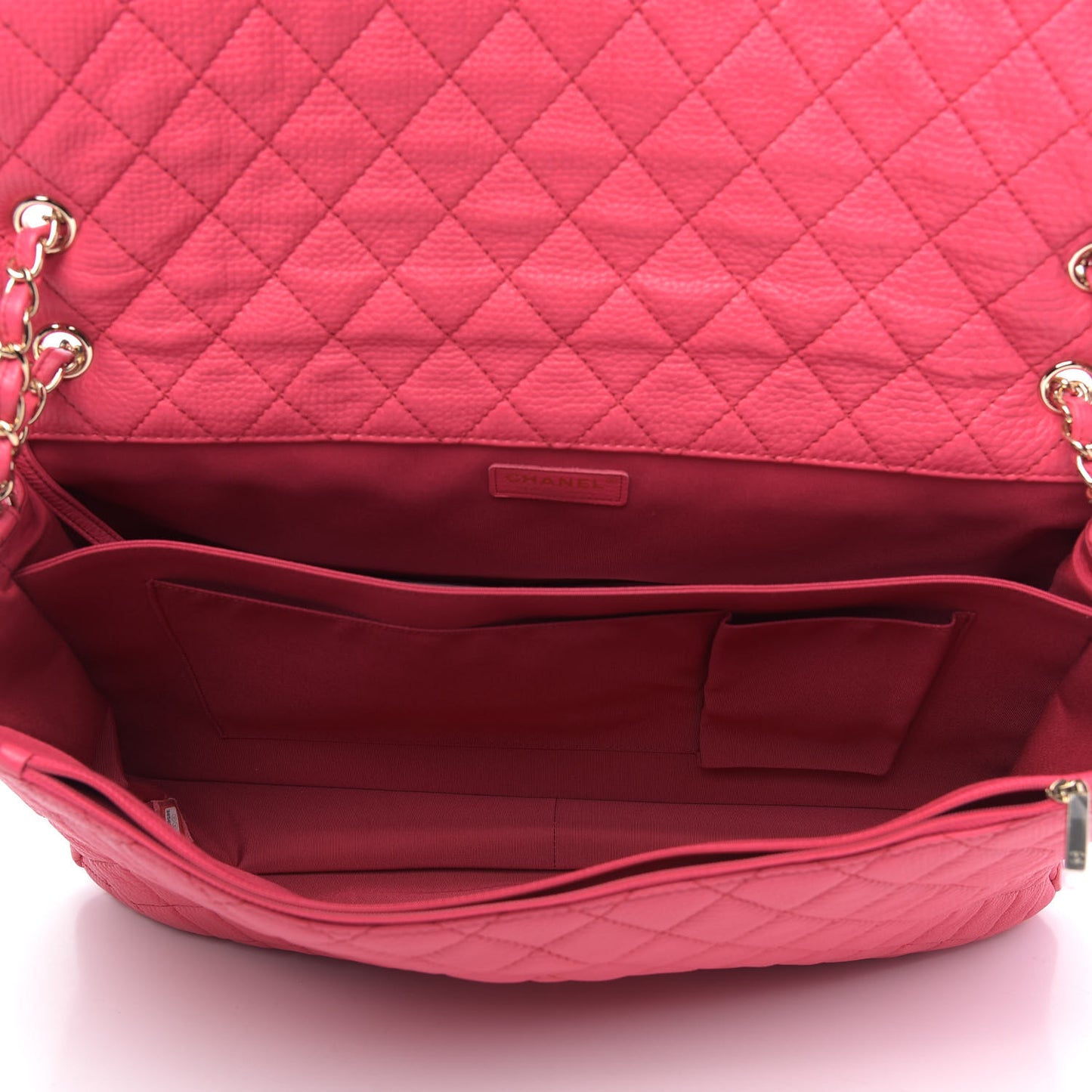 Calfskin Quilted XXL Travel Flap Bag Dark Pink
