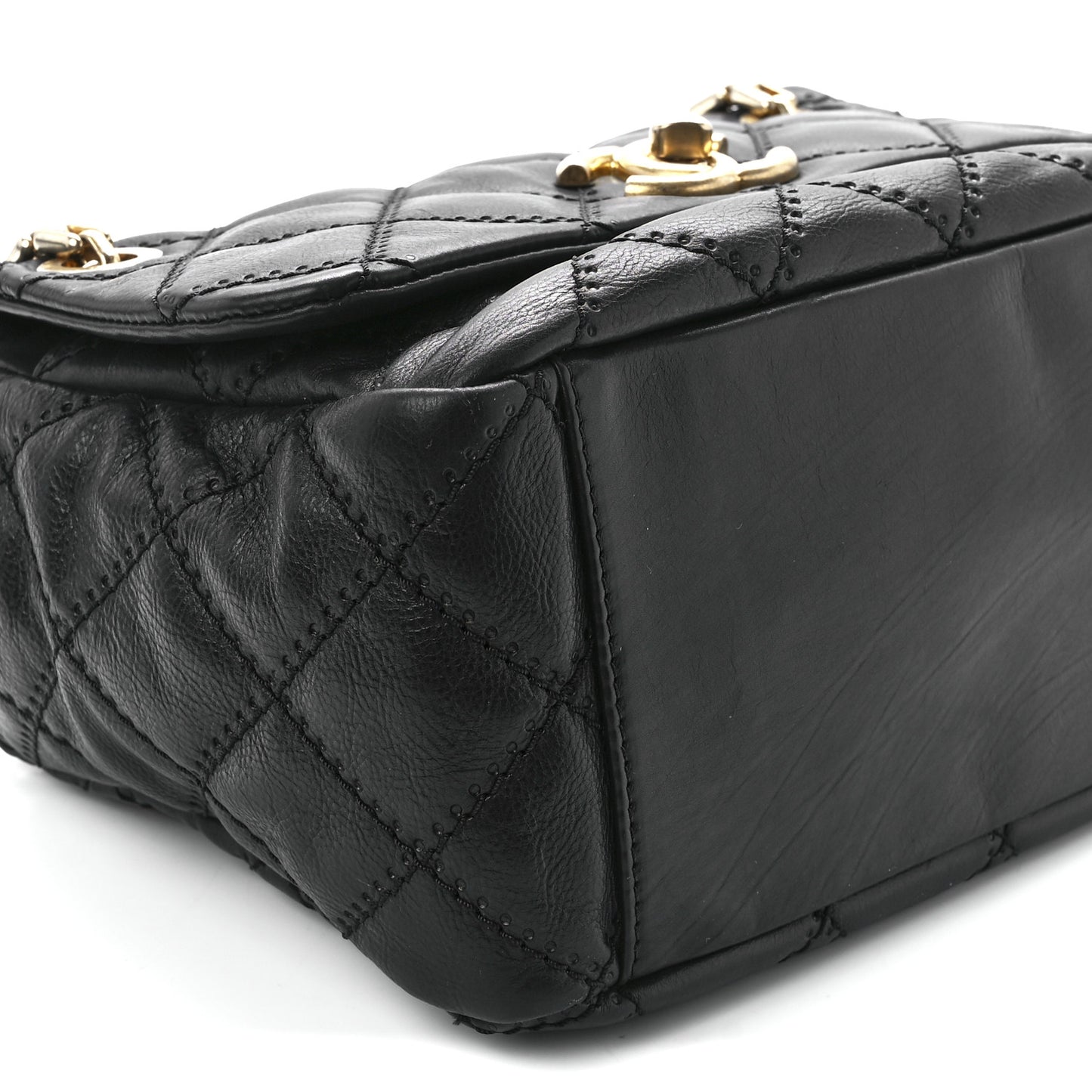 Calfskin Quilted Retro Chain Tote Black