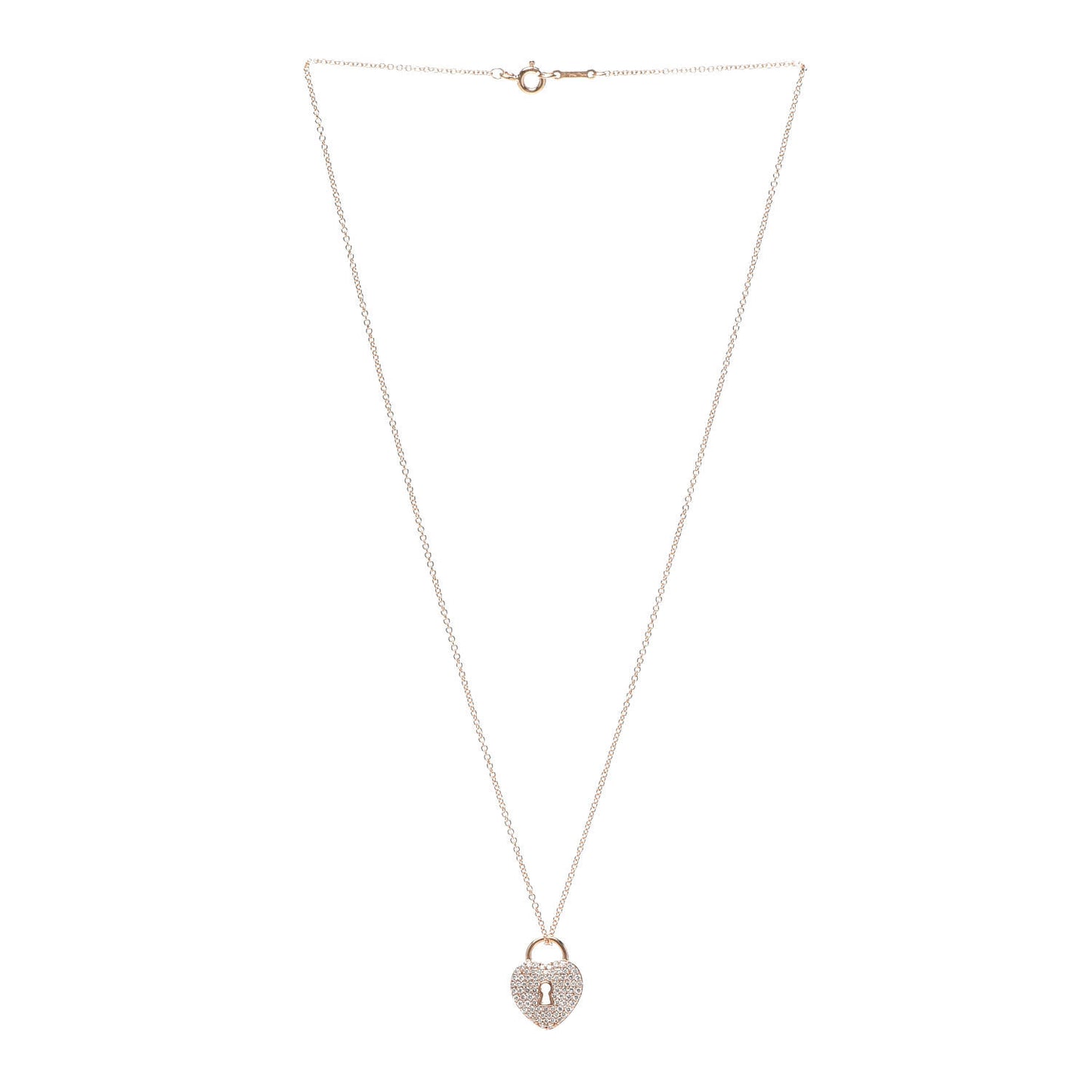 18K Rose Gold Diamond Heart Lock Pendant Necklace