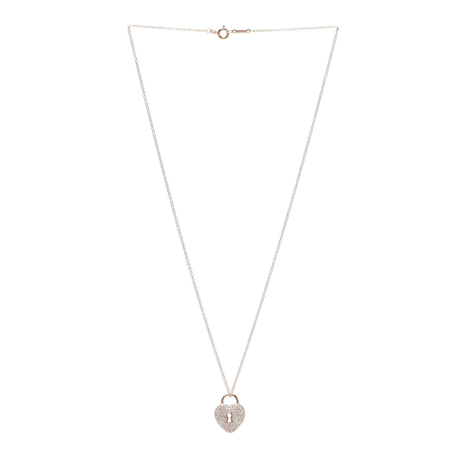 Tiffany 18K Rose Gold Diamond Heart Lock Pendant Necklace 3 of 5