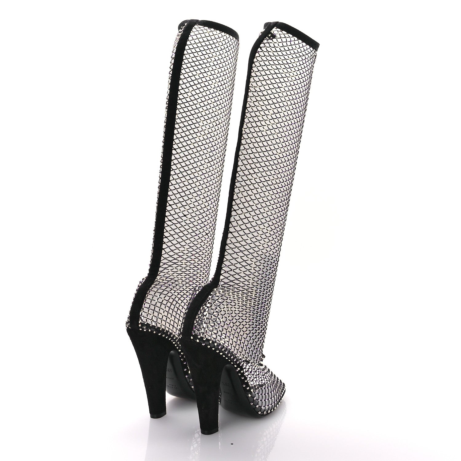 Saint Laurent Mesh Crystal Suede Koller 110 Knee High Boots 38.5 Black 5 of 10