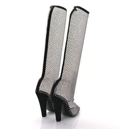 Saint Laurent Mesh Crystal Suede Koller 110 Knee High Boots 38.5 Black 5 of 10