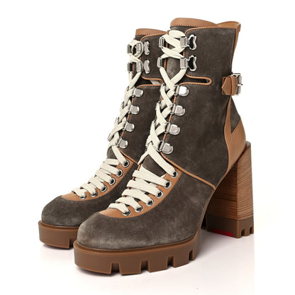 Christian Louboutin Suede Calfskin Macademia 100 Biker Platform Boots 38.5 Silex Light Cuir Dark Beige 3 of 7