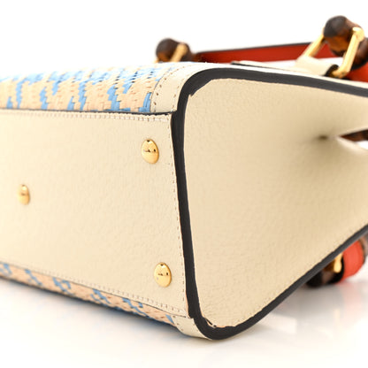 Gucci Raffia Textured Dollar Calfskin Web Houndstooth Mini Diana Tote Bag Light Blue Natural Deep Orange 9 of 11