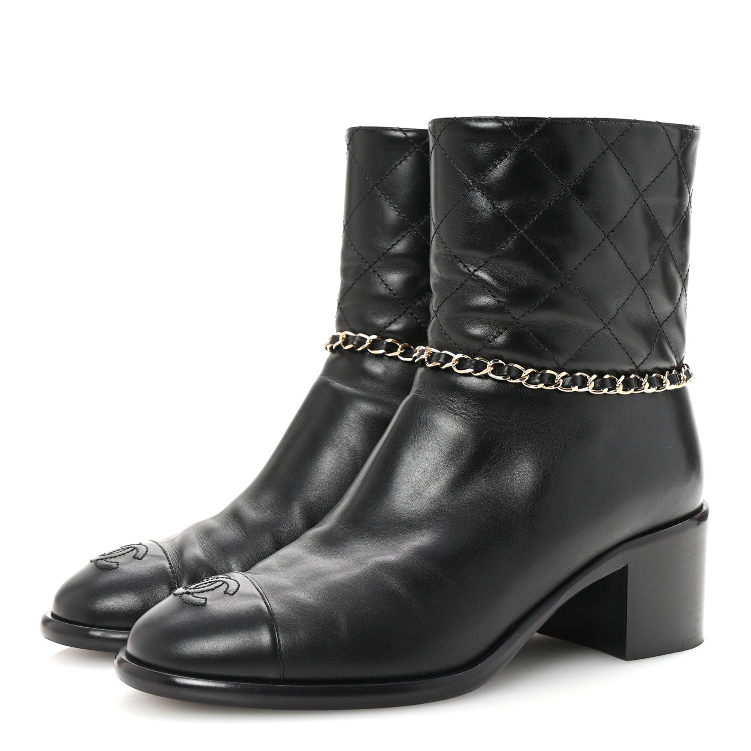 Chanel Calfskin Chain CC Cap Toe Short Boots 37.5 Black 4 of 10