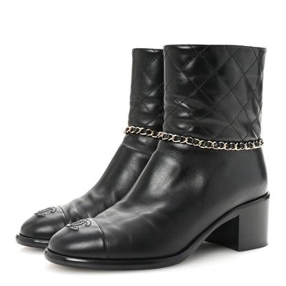 Chanel Calfskin Chain CC Cap Toe Short Boots 37.5 Black 4 of 10