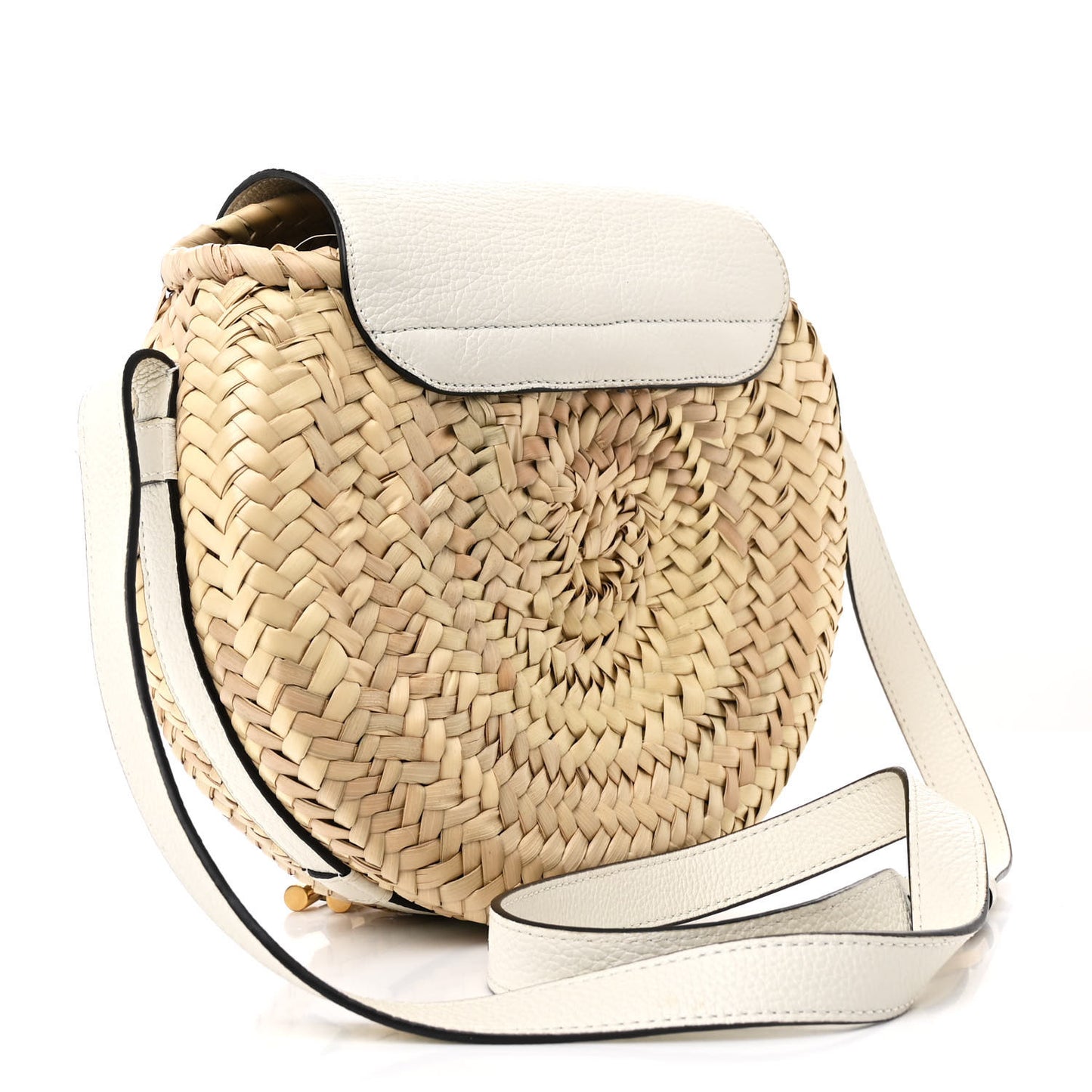 Raffia Calfskin Marcie Basket Small Marcie Round Crossbody Bag White