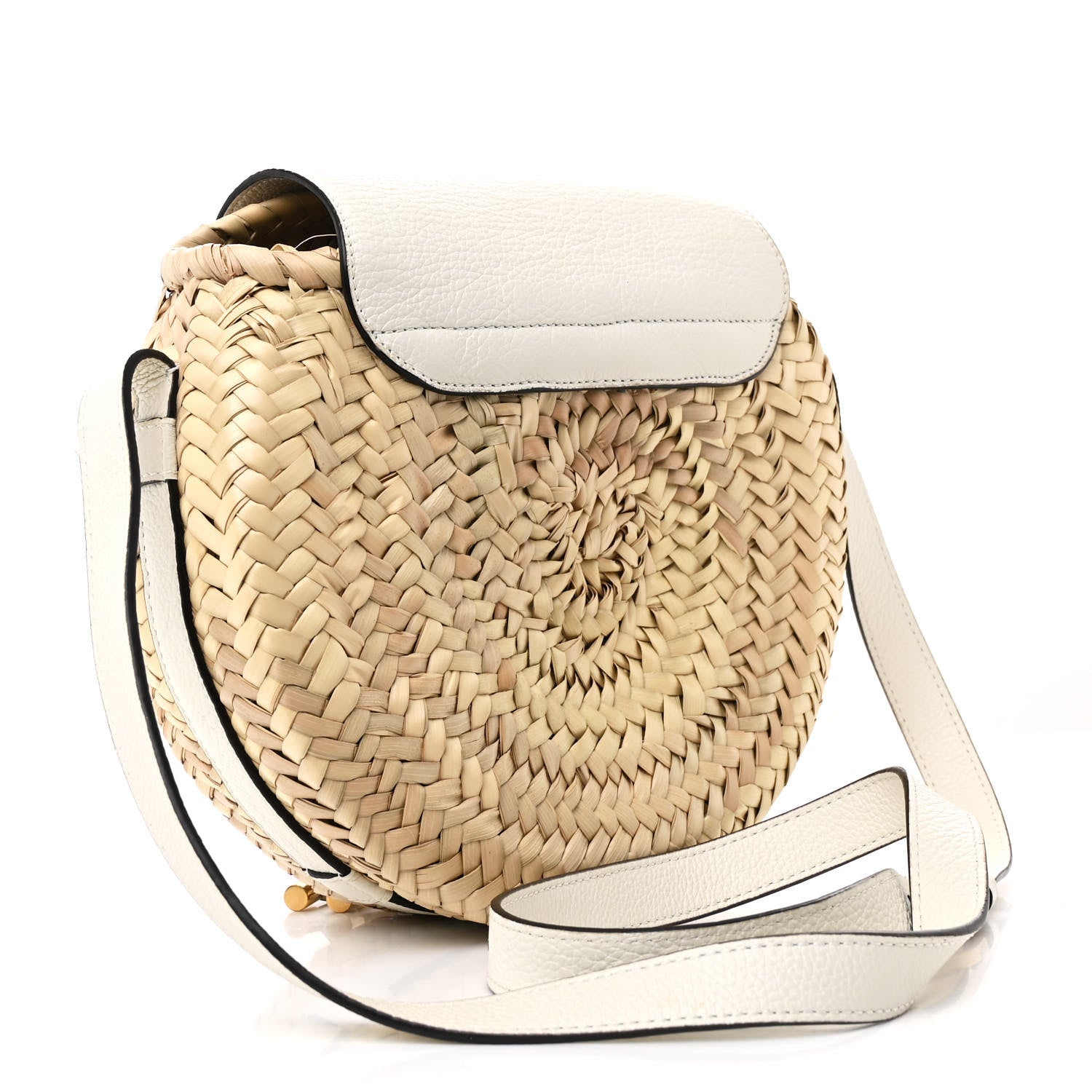 Chloe Raffia Calfskin Marcie Basket Small Marcie Round Crossbody Bag White 3 of 12