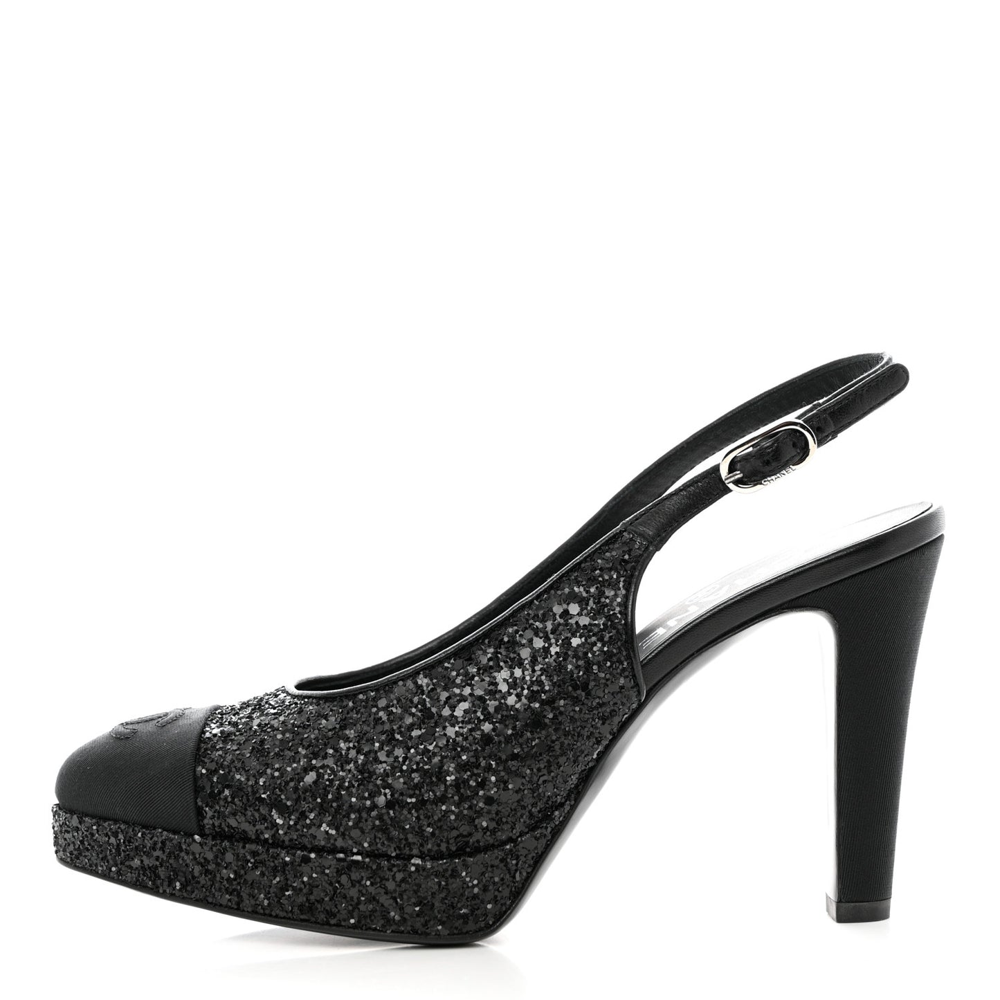 Glitter Grosgrain Cap Toe CC Slingback Pumps 37.5 Black