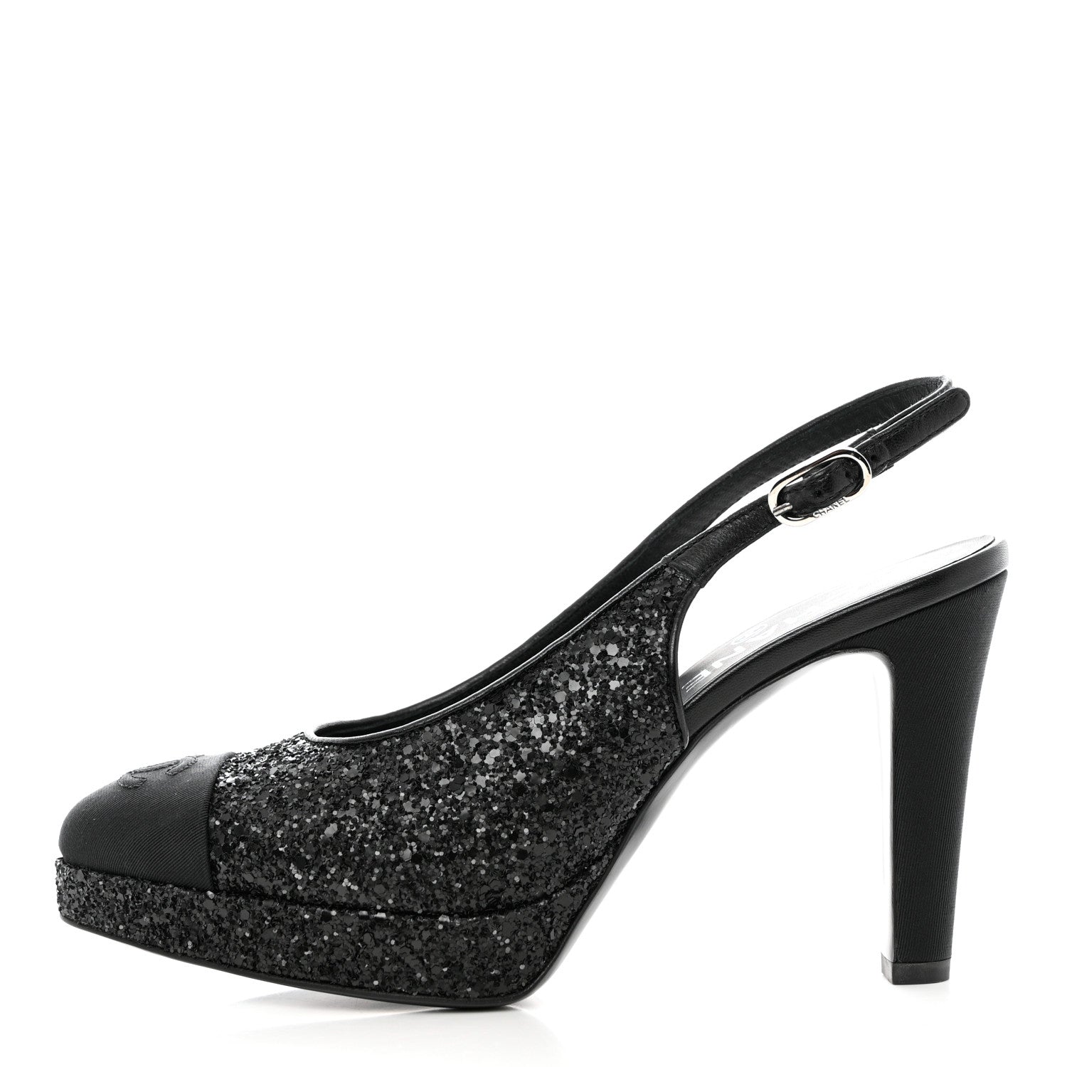 Chanel Glitter Grosgrain Cap Toe CC Slingback Pumps 37.5 Black 1 of 9