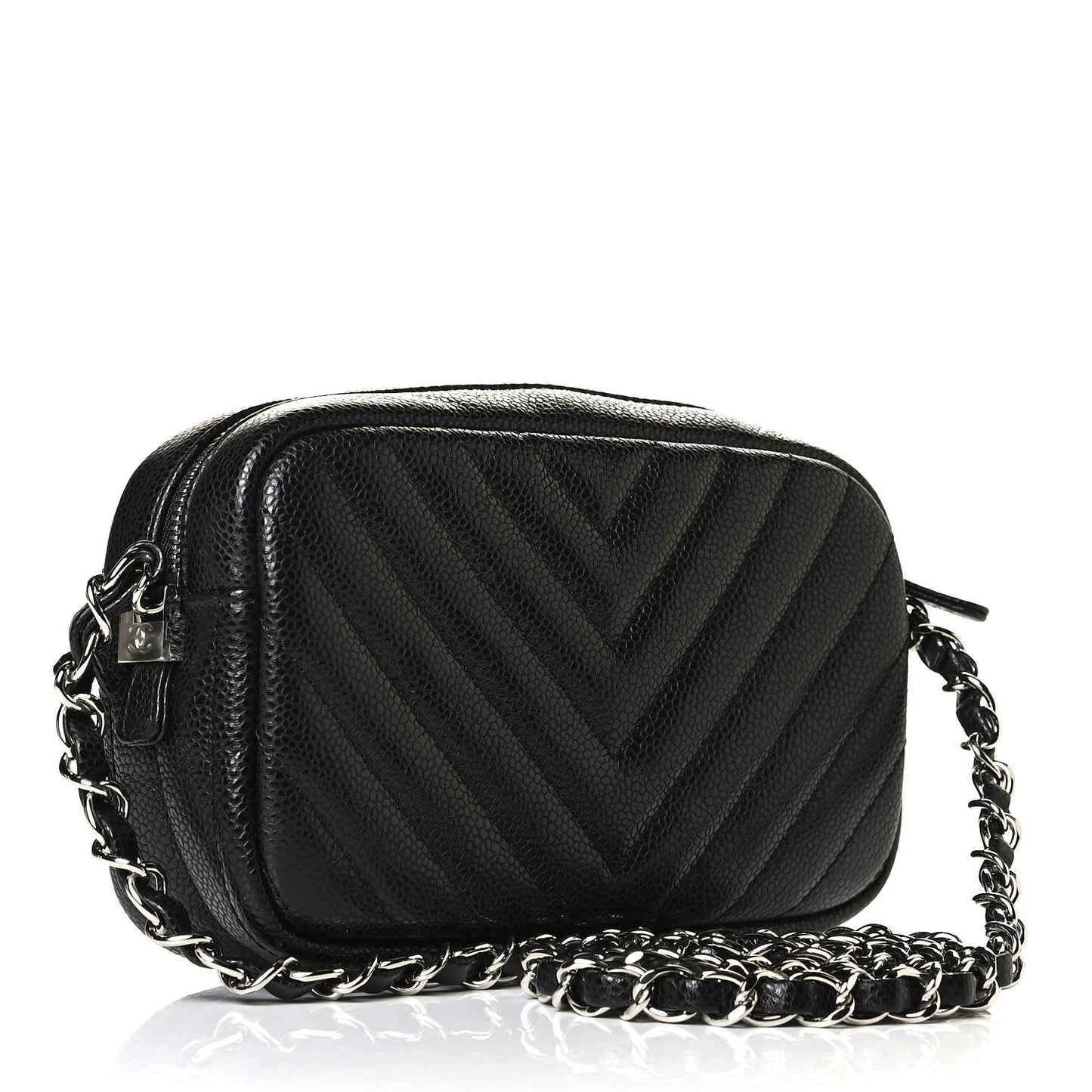 Caviar Chevron Quilted Camera Case Black
